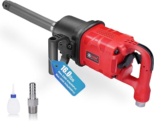 XIIW 1 Inch Air Impact Wrench, Up to 3000ft-lbs, 5000RPM High Torque, 16 lbs Lightweight Pneumatic Impact Wrench with 6 Inch Extended Anvil and 2 D Handles, 1/2'' Air Inlet for Heavy Duty Repairs
