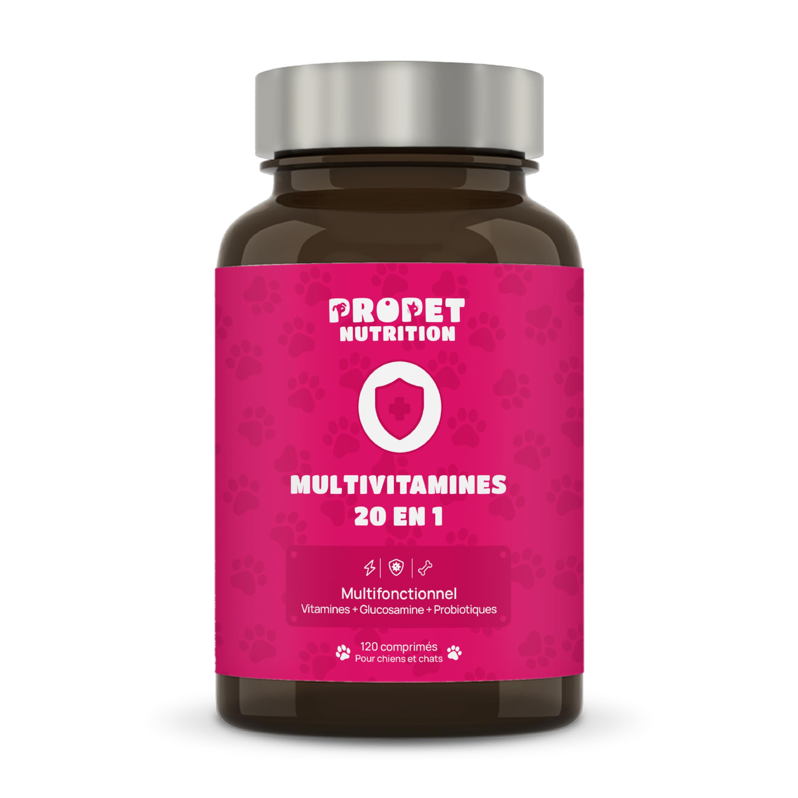 Complement Alimentaire Chien et Chat 20 en 1. Vitamines, Probiotique et Glucosamin Anti Arthrose. VIT A, B, C, E, H, Omega 6, Levure de bière + Fer. 100% Naturel. Effet Anti Inflammatoire. 120 Doses