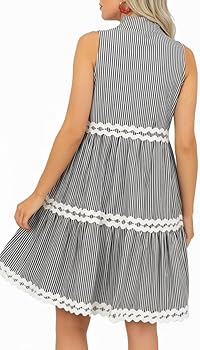 Kuraki Women's Cute Sleeveless Rickrack Tiered Striped Dress
