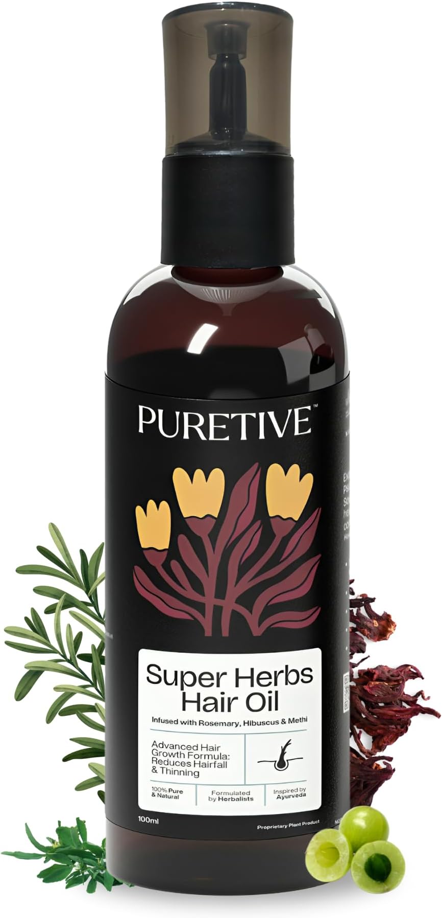 Super Herbs Advanced Hair Oil For Men & Women | For Healthy Hair, Scalp Nourishment, Hair Growth | With Rosemary, Meth, Amla, Hibiscus Oil & More |100% Pure & Cold Pressed Oil, 100ML