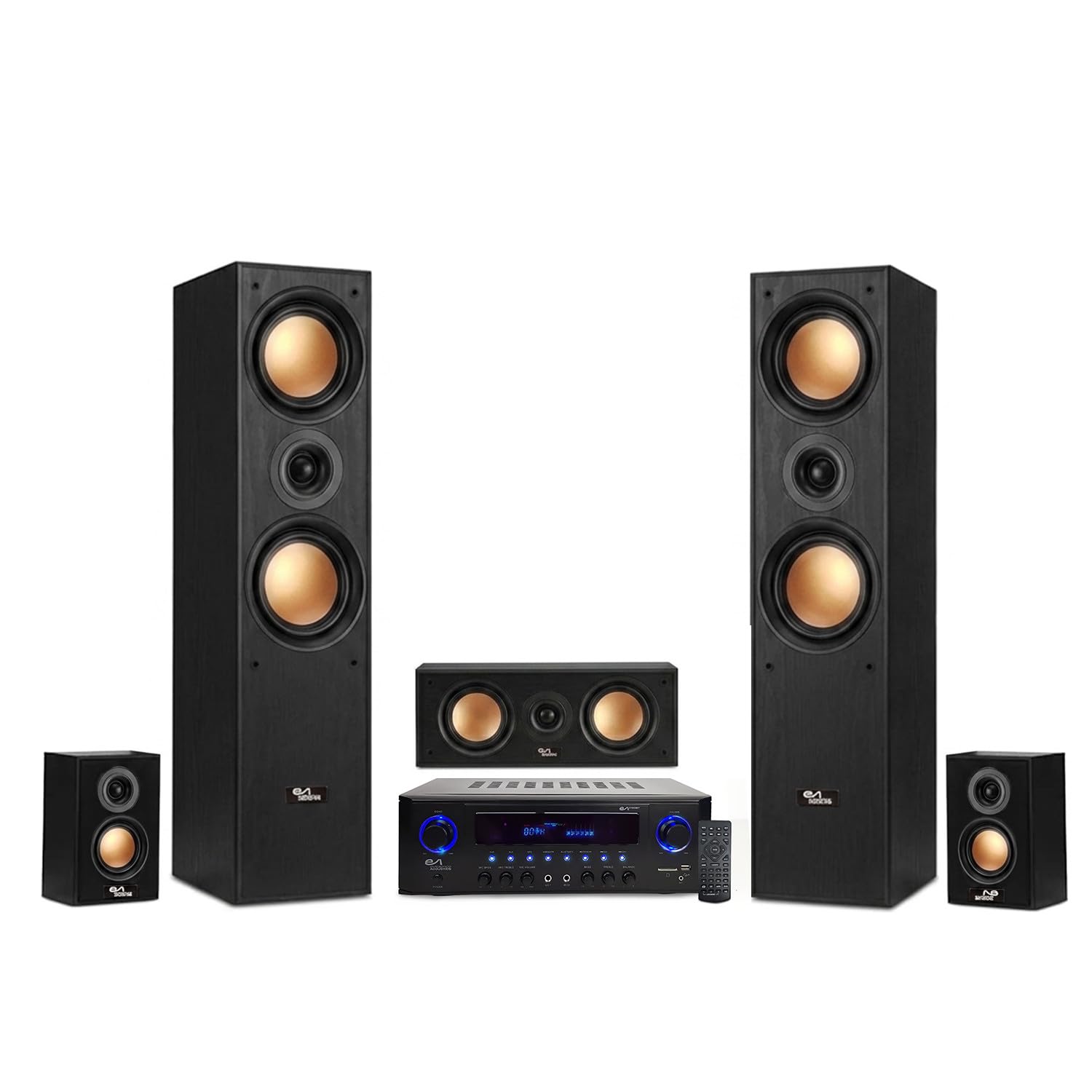 Evidence Acoustics Pack Home Cinéma 5.1 Bluetooth Colonnes Ampli USB Karaoké Noir