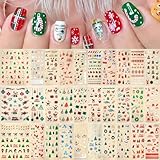 30 Sheets Christmas Nail Art Stickers 3D Self- Adhesive Pegatinas Uñas Snowman Snowflake Nail Decals White Red Christmas Nail Supplies for Women and Girls