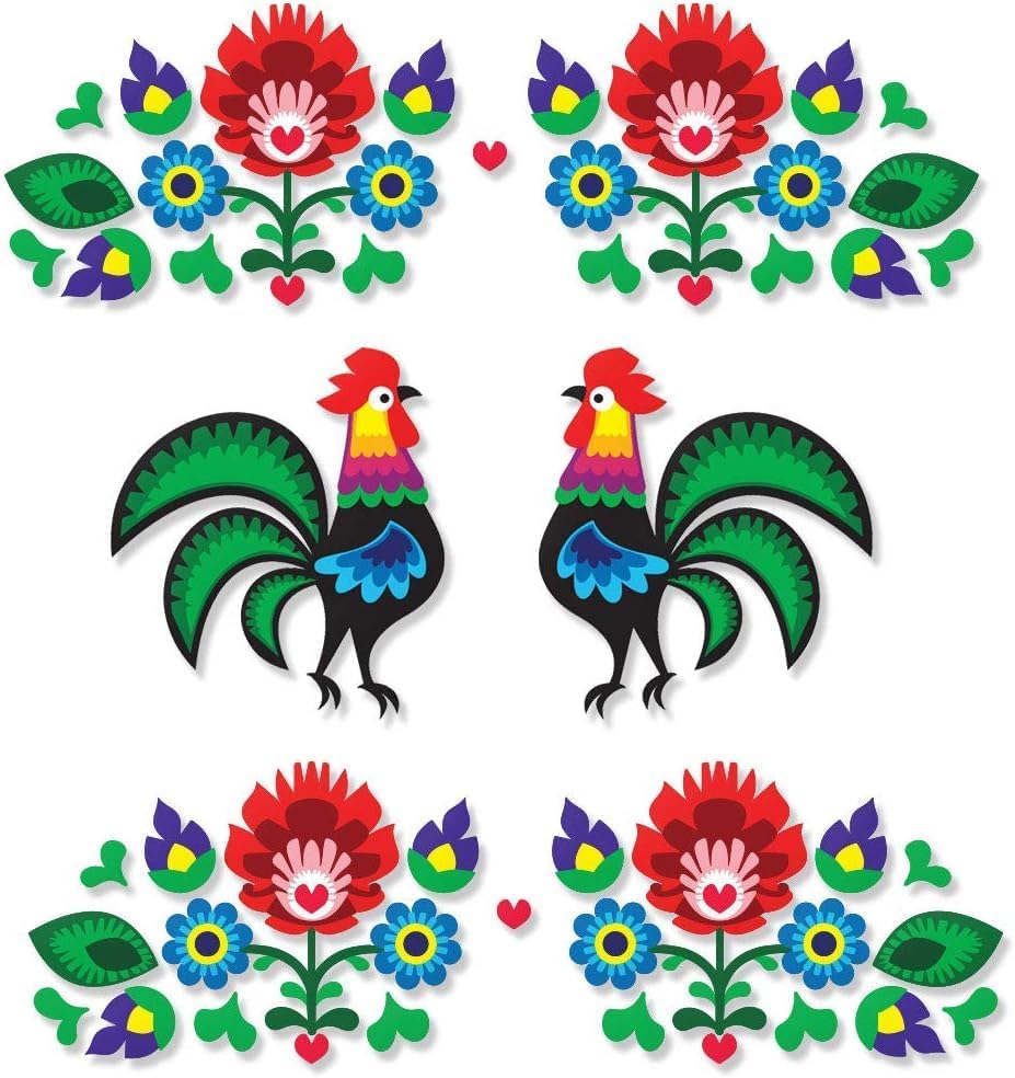 Dutch Folk Art Rooster and Flowers Kitchen Stand Mixer Appliance Decal Front/Back Vinyl Decal Set - Full Color