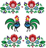 Dutch Folk Art Rooster and Flowers Kitchen Stand Mixer Appliance Decal Front/Back Vinyl Decal Set - Full Color