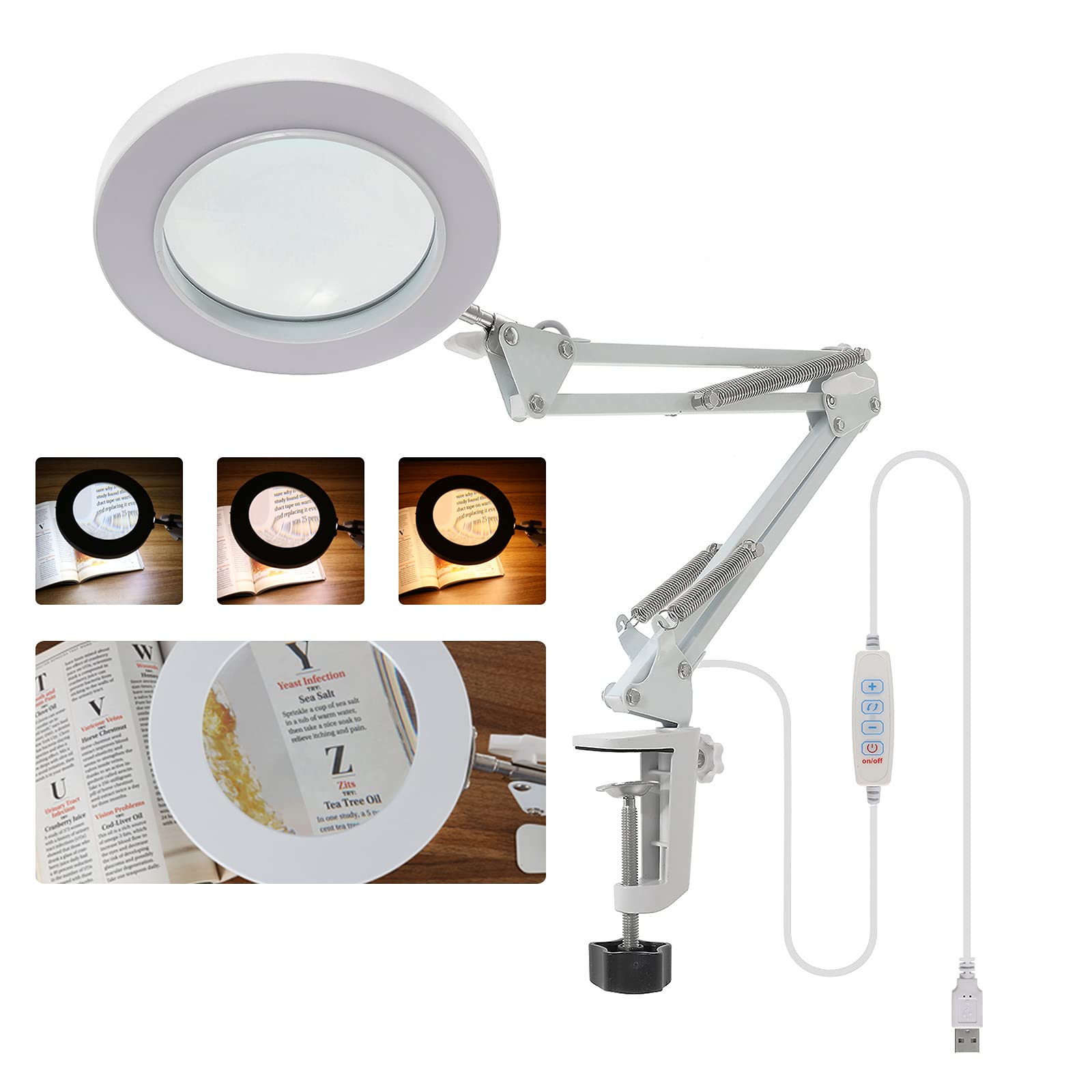 DynaLiving Magnifying Desk Lamp with Light and Stand 3 Color Modes LED