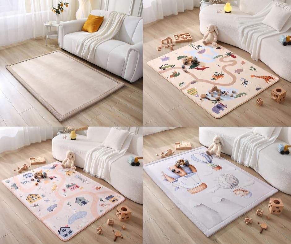 Tapis de sol CloudSoft beige et dinosaure pour coin jeu de salon