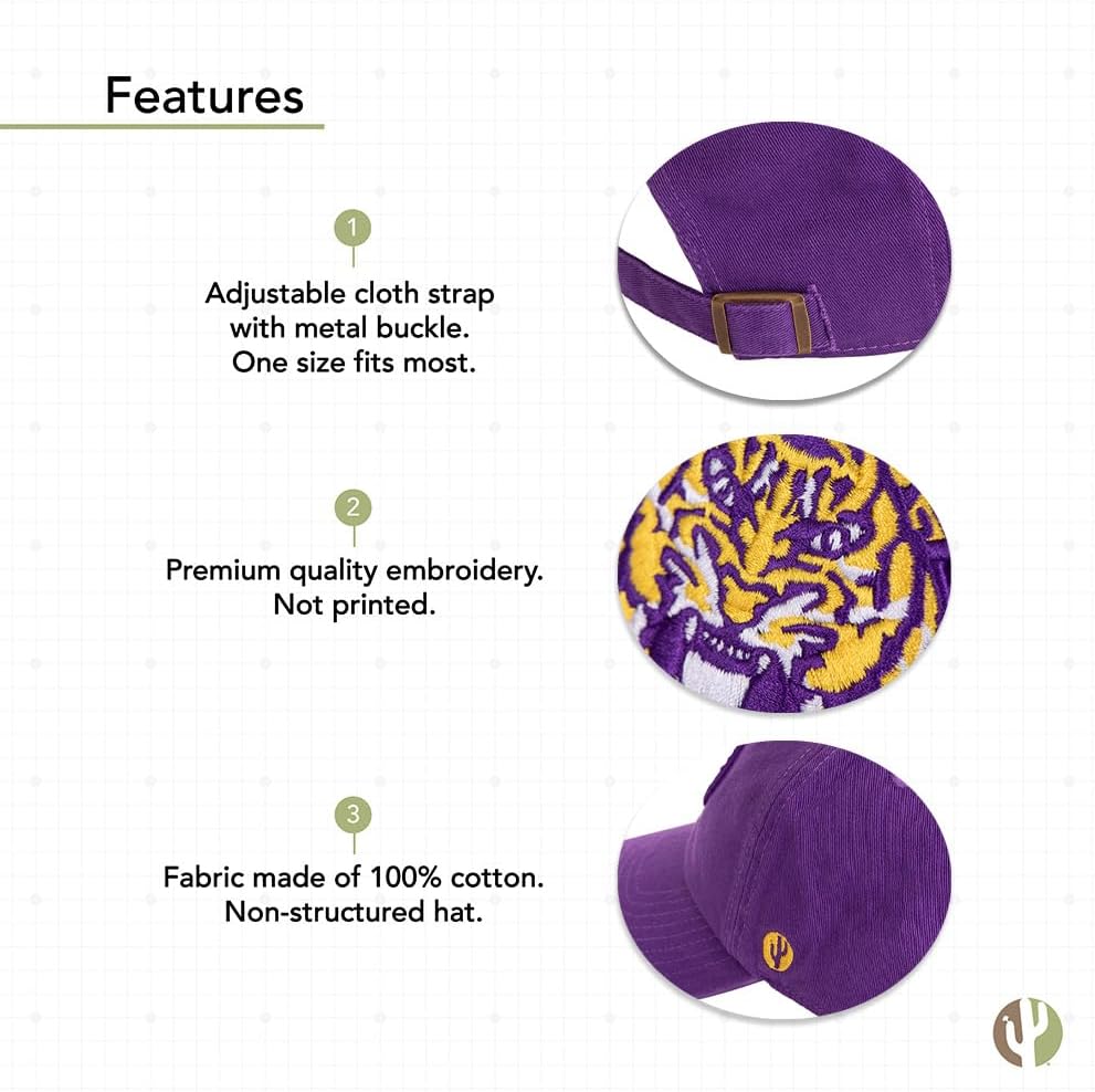 Desert Cactus Louisiana State University Baseball Hat Tiger Geaux Brimmed Embroidered Cap Adjustable Cloth Strap Adult Type A - Image 4