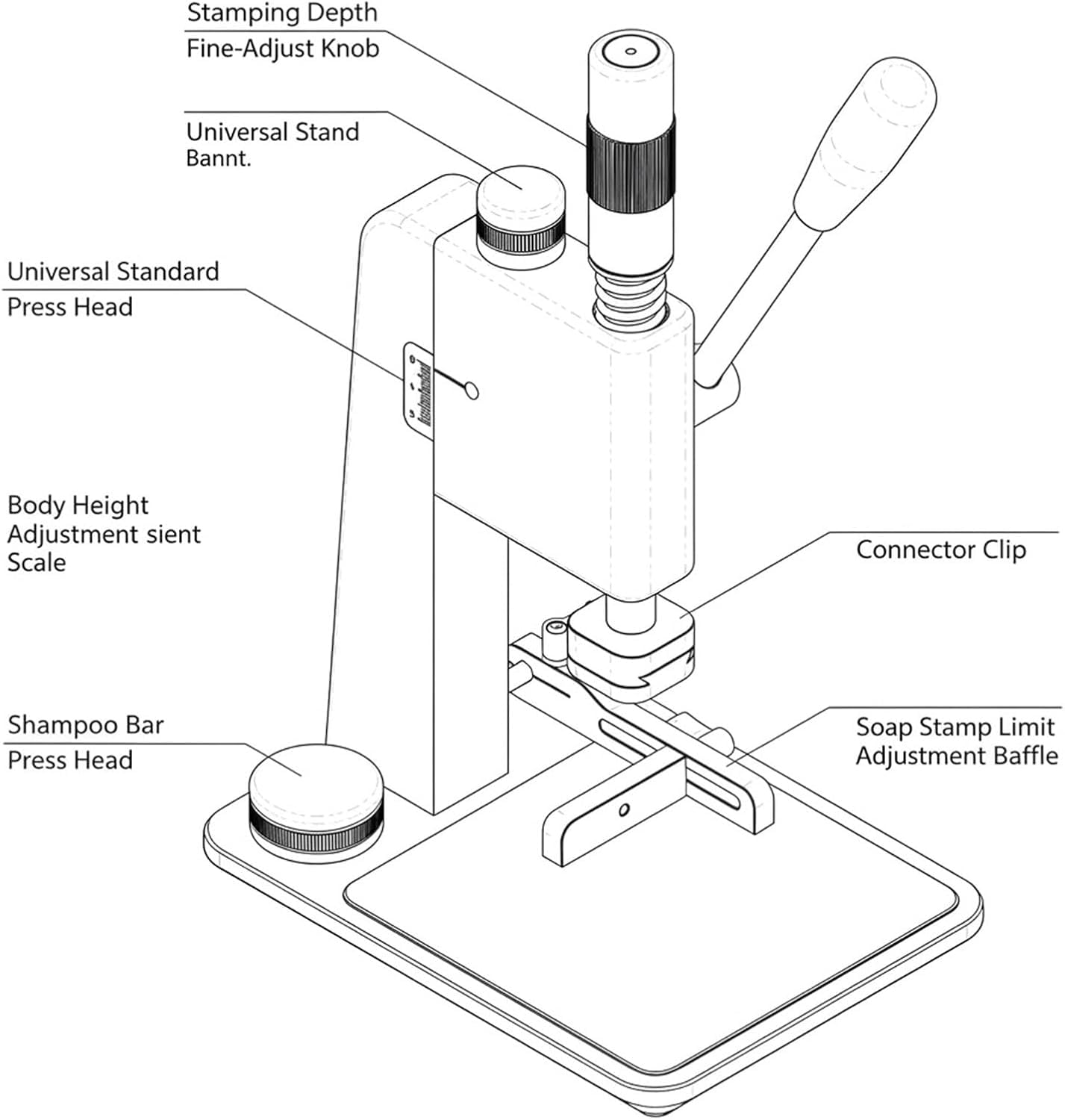 Pressa manuale per sapone, strumento per stampare testo su sapone fatto a mano, regolazione di profondità con rotazioni di 1 mm, con supporto per timbro a cambio rapido, profondità regolabile