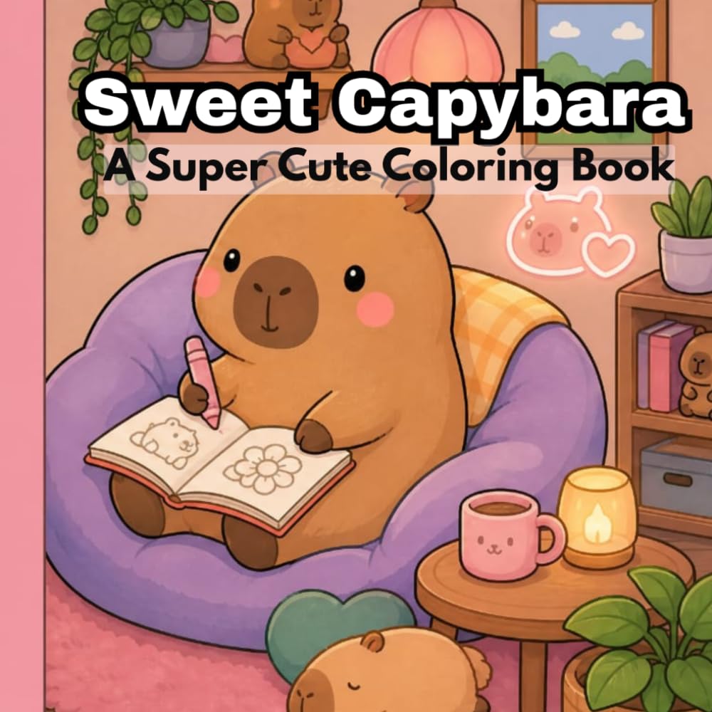 Sweet Capybara: A Super Cute Kawaii Coloring Journey: 30 Adorable & Easy Capybara Scenes for Kids, Teens, and Adults (Cozy Coloring Books)