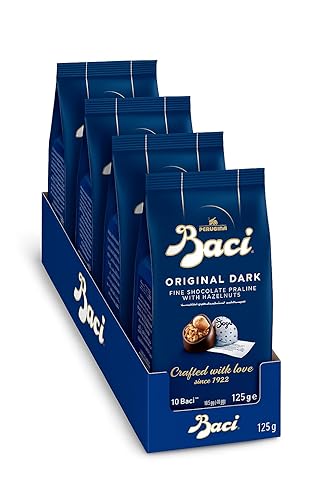 Baci Original Dark | Trufa fina de chocolate negro con avellanas | 4.4 onzas cada bolsa - Paquete de 4