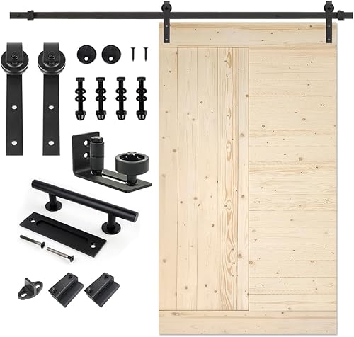 Miniatura 20 de S&Z TOPHAND® Puerta de granero gris oscuro de 54 x 84 pulgadas con kit de herramientas corredizas de 10 pies, estilo moderno sin terminar/madera