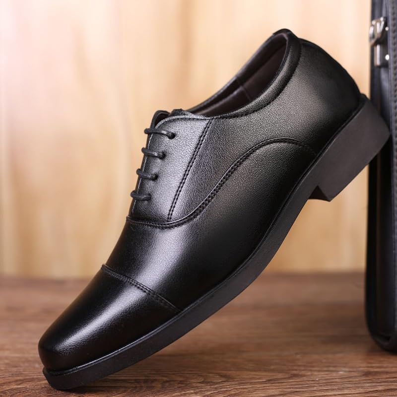 Oxford Shoes for Men Lace Up Round Toe PU Leather Solid Color Oxford Shoes Non Slip Rubber Sole Block Heel Anti-Slip Slip Resistant Wedding3