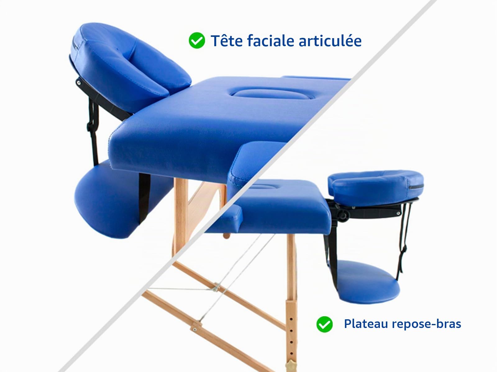 QUIRUMED Table de Massage Pliable en Bois Easy, Couleur Violet, 182 x 60 cm, Similicuir Portable, légère tête Amovible, Trou du Visage, Hauteur réglable jusqu'à 120 kg