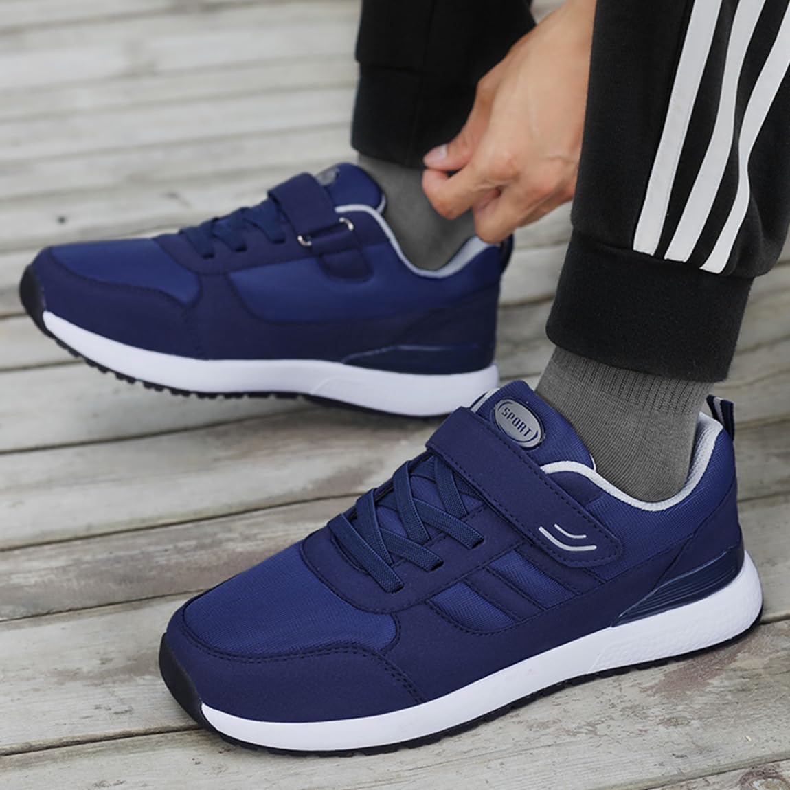 Orthopädische Schuhe Damen Herren Extra Weit mit Klettverschluss Leichte Walking Freizeit Schuhe für Geschwollene Füße Schwarz Blau Gr.36-46