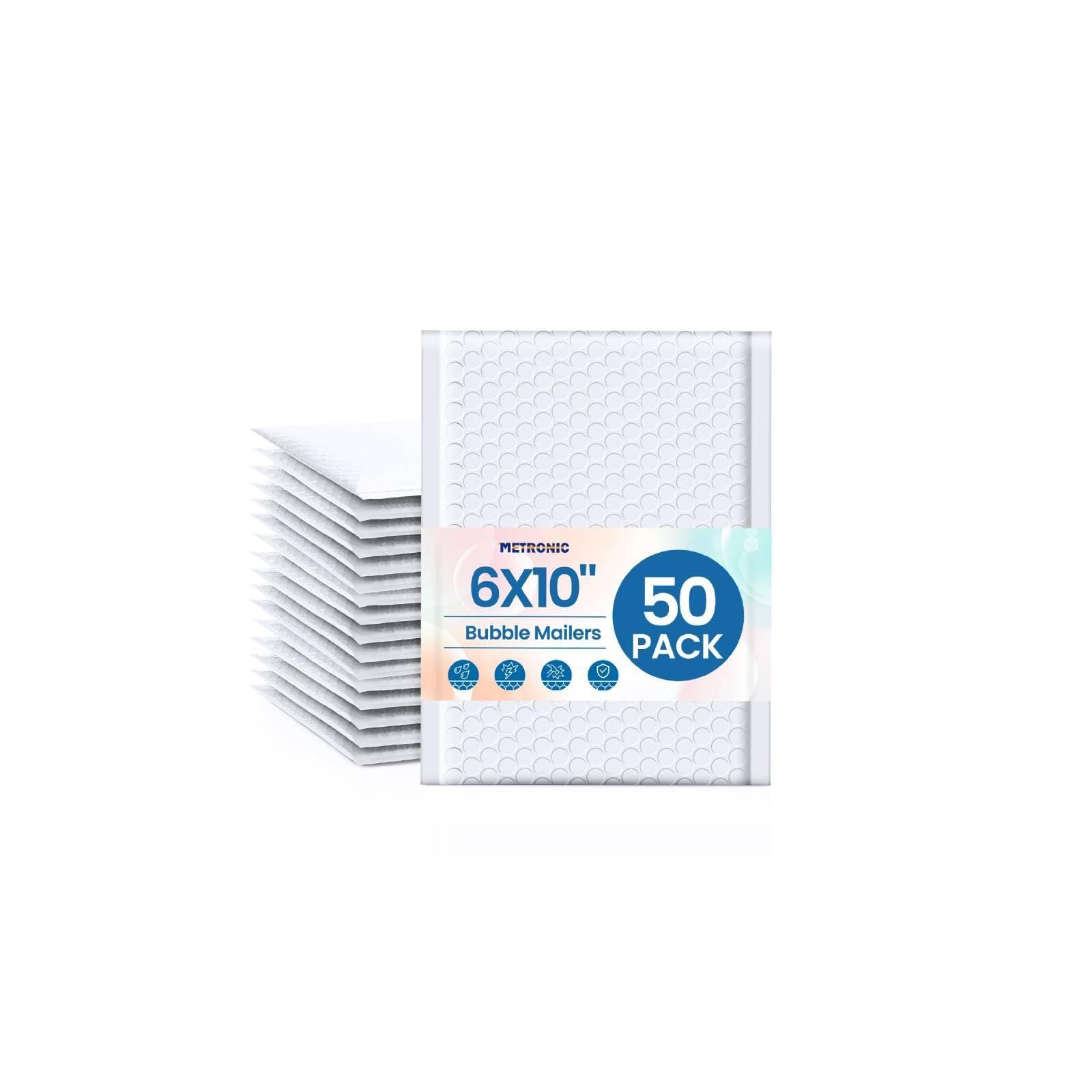 METRONIC White Bubble Mailers 6x10 Inch 50 Pack Self Seal Padded Envelopes