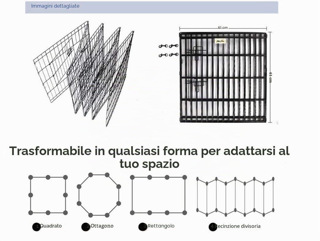 Box a 8 pannelli per cani, cuccioli, gatti e conigli, pieghevole, ideale per interni ed esterni, box per cuccioli (piccolo, 8 pannelli, porta Lge, nero)