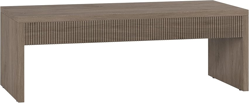 Henn&Hart 48" Modern Fluted Coffee Table, Weathered Gray | Large surface with ribbed detailing and an open base creates a modern focal point for living rooms, family rooms, or offices
