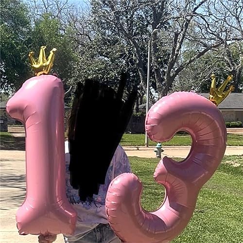 Image of Crown Pink Number 1 Balloon for Girls 1st Birthday Party, 40 Inch Large Number Foil Helium Pastel Pink Balloons 0-9, for Women 10th Birthday Party Baby Shower Anniversary Party Decoration Supplies