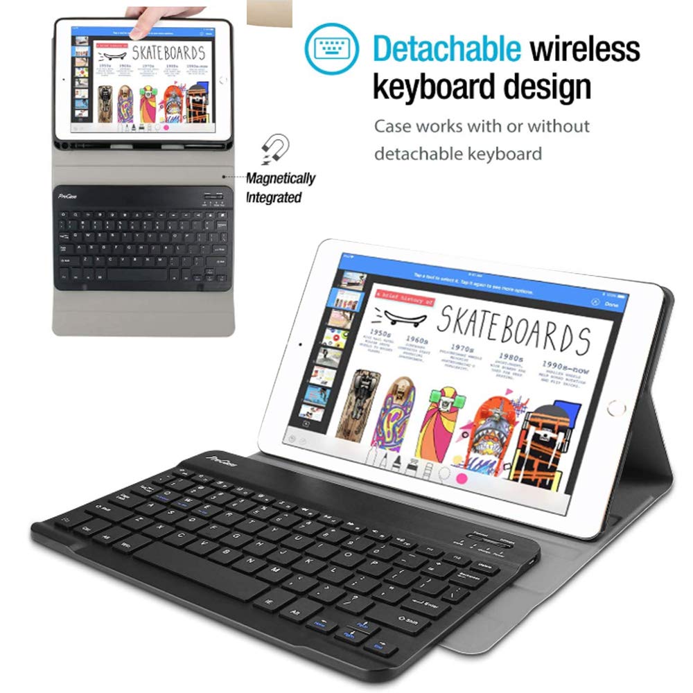Étui clavier pour iPad Air 2/iPad Air 1, Bluetooth sans fil amovible, rétroéclairé 7 couleurs, Smart Folio en cuir pour iPad Air 2 et 1 de 9,7", noir