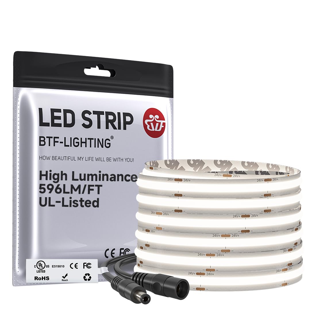 BTF-LIGHTING Striscia LED FCOB COB Super Luminosa ad Alto Lumen 4000K Bianco Naturale 1957LM/M 24V 10M 480LEDs/m CRI90+ Larghezza 10mm Dimmerabile Flessibile per Cucina Armadio Camera(Solo Striscia)
