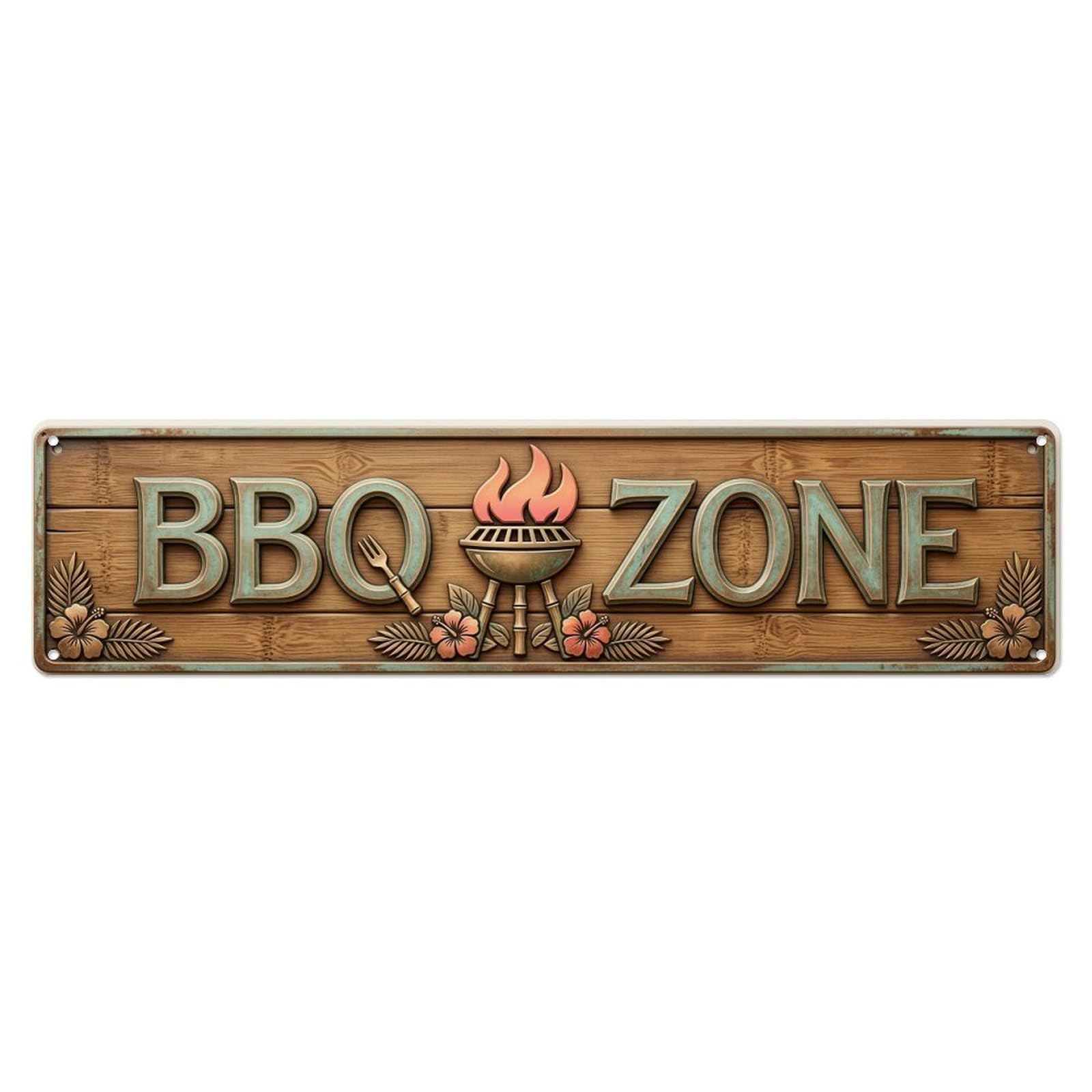 BBQ Zone Grill Paradise Metal Tin Skinny Sign Plaque Wall Decor for Cafe, Club Bar, Office, Home Garden Metal Poster 4x16Inch