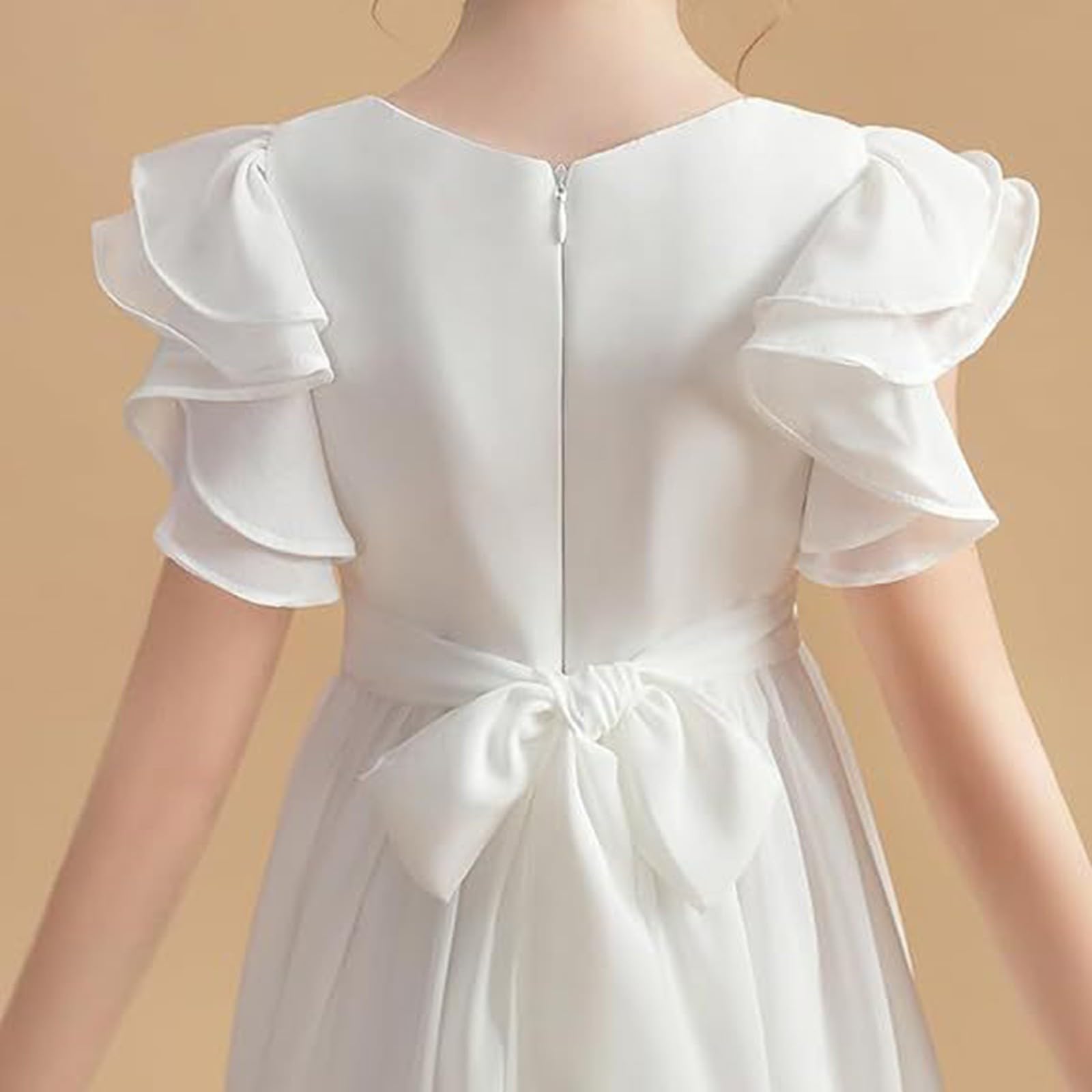 Maxi abito da bambina a maniche corte con scollo rotondo a pieghe per bambini eleganti gonne da principessa in tulle per matrimoni