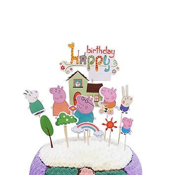 Party Hive 12pc Peppa Cartoon Pig Cake Toppers For Kids Birthday Party Event Decor Amazon In Toys Games