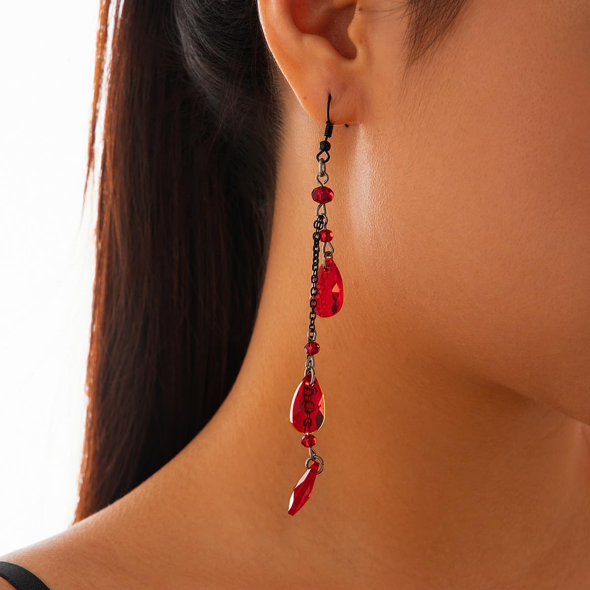 Vintage Gothic Blood Drop Earrings for Women , Dark Goth Water Drop Tassel Earrings, Red Black Crystal Teardrop Earrings, Dark Y2k Grunge Dangle Drop Earrings, Halloween Vampire Earrings Jewelry Accessories - Image 4