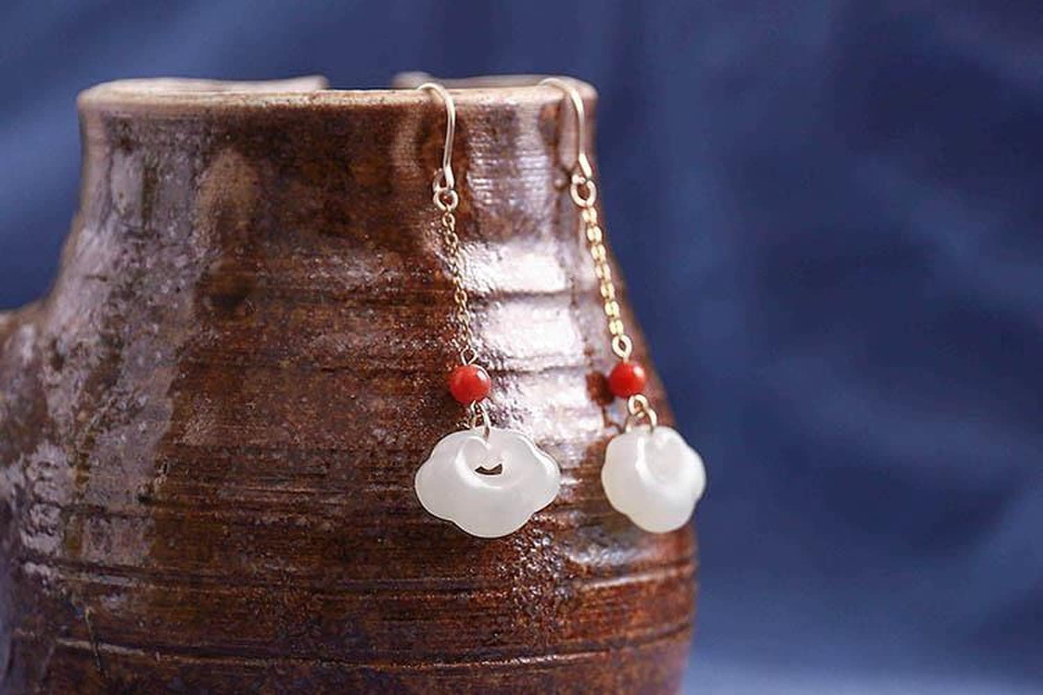 Chinese Retro Natural White Jade Ruyi Earrings Lucky Amulet Woman Fashion Jewelry