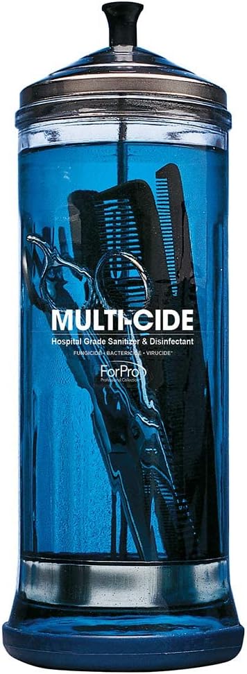 ForPro Multi-Cide Tall Glass Jar, for All Hairstyling Tools Including Brushes, Combs & Shears, 37 oz
