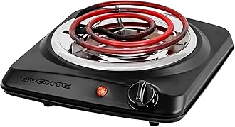 Electric Countertop Single Burner, 1000W Cooktop with 6" Stainless Steel Coil Hot Plate, 5 Level Temperature Control, Indicator Light, Compact Cooking Stove and Easy to Clean, Black BGC101B