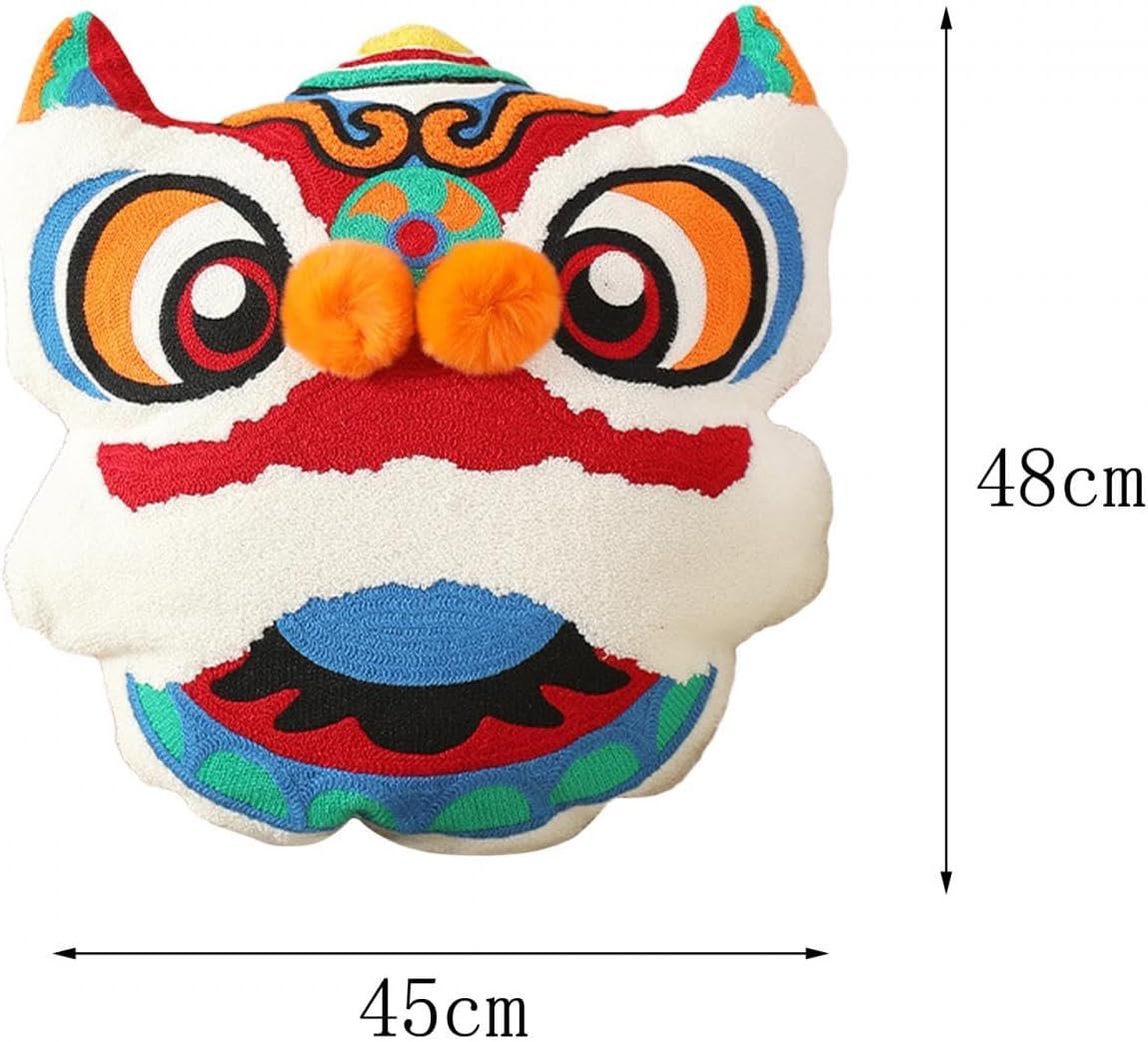Chinese New Year Pillow Throw Pillow Lion Dance Head Waist Cushion Lucky China Home Decoration Back Cushion, 48x45cm Blue