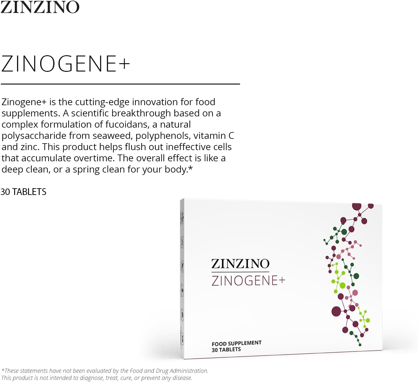 Zinzino ZinoGene+ - Deep Cleanse Supplement with Fucoidans, Polyphenols, Vitamin C & Zinc - Supports Revitalized Health - 30 Tablets