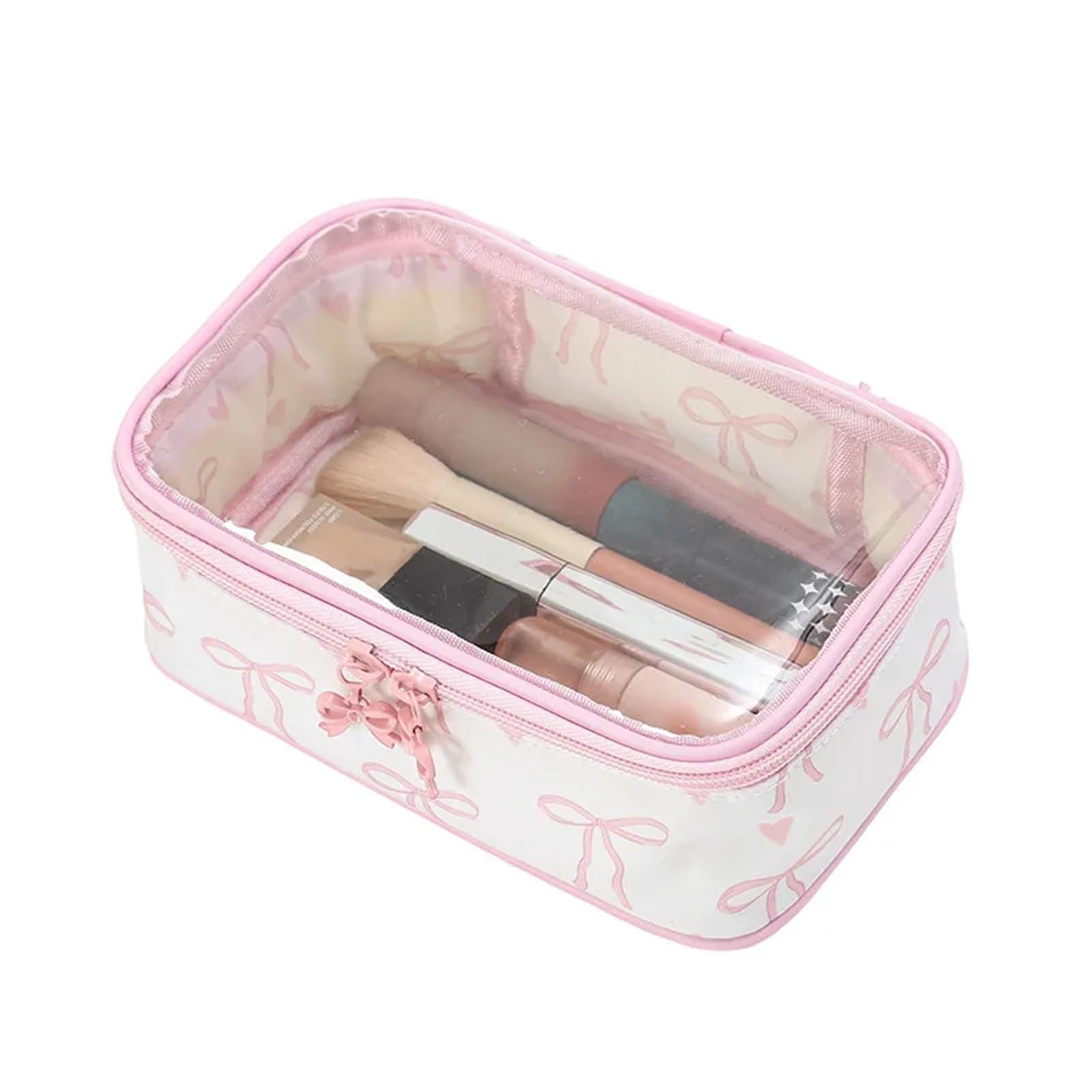 Waterproof Pvc Nylon Pouch Pink Bows Makeup Bag Transparent Toiletry Zipper Pouch Clear Cosmetic Bags(Light Blue)
