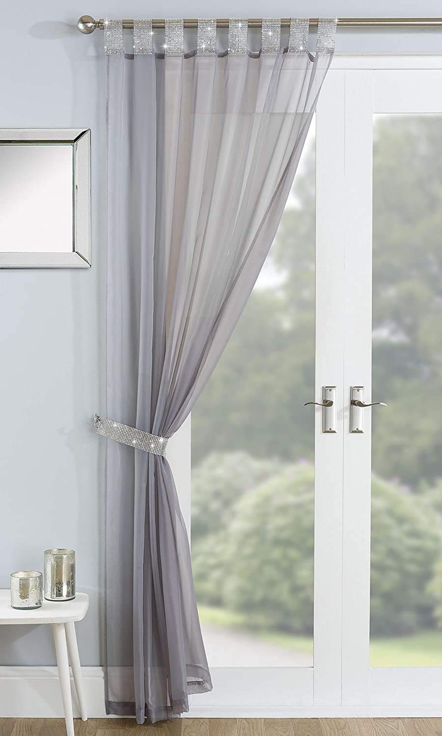 Tyrone Textiles Ltd Vegas Grey Glitzy Tab Top Voile Panel (Drop - 54" (137cm))