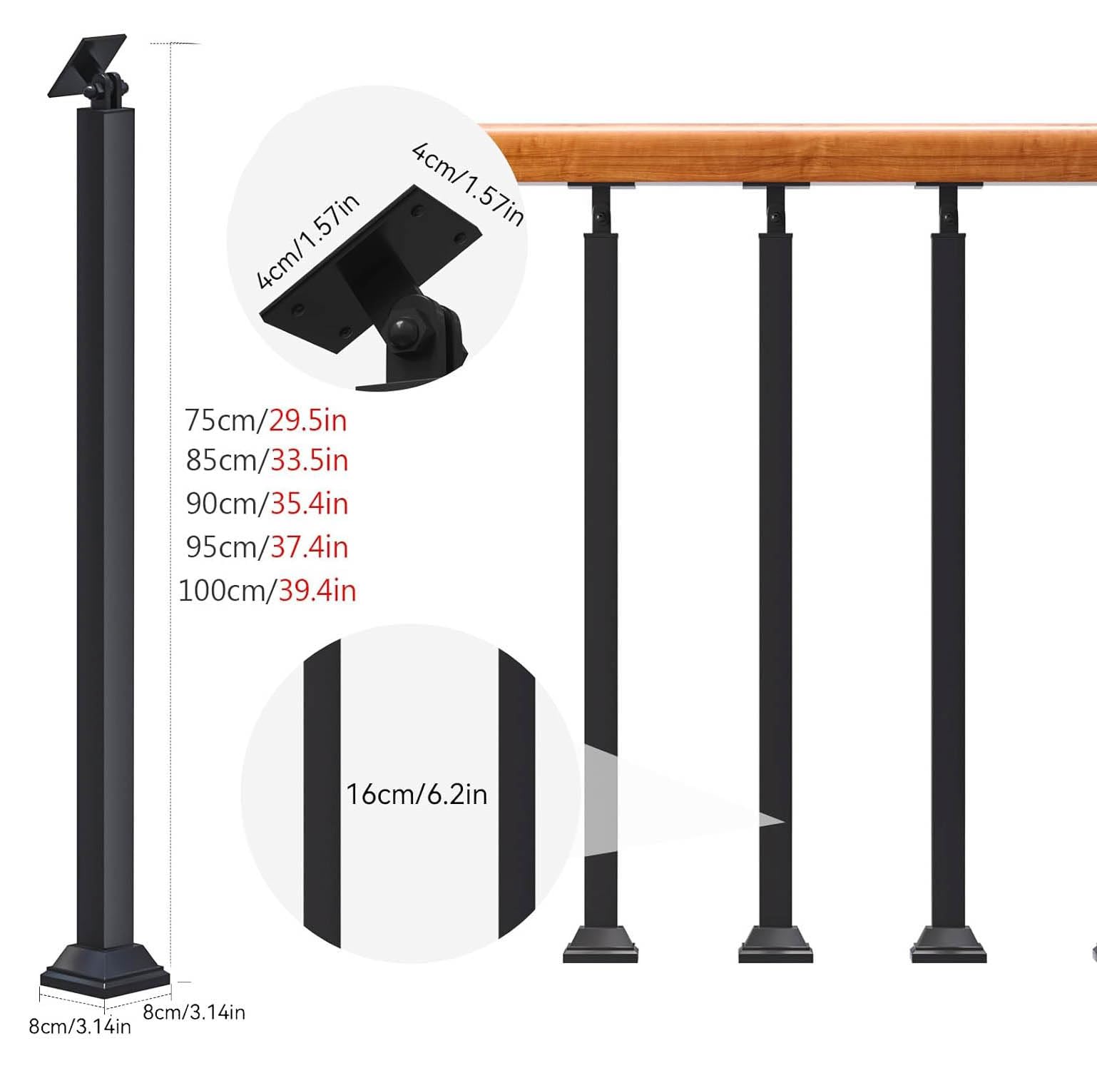 Zestaw czarnych żelaznych balustrad schodowych do schodów wewnętrznych 2-pak 90 cm idealny na balkony, patio, tarasy i dekoracje zewnętrzne