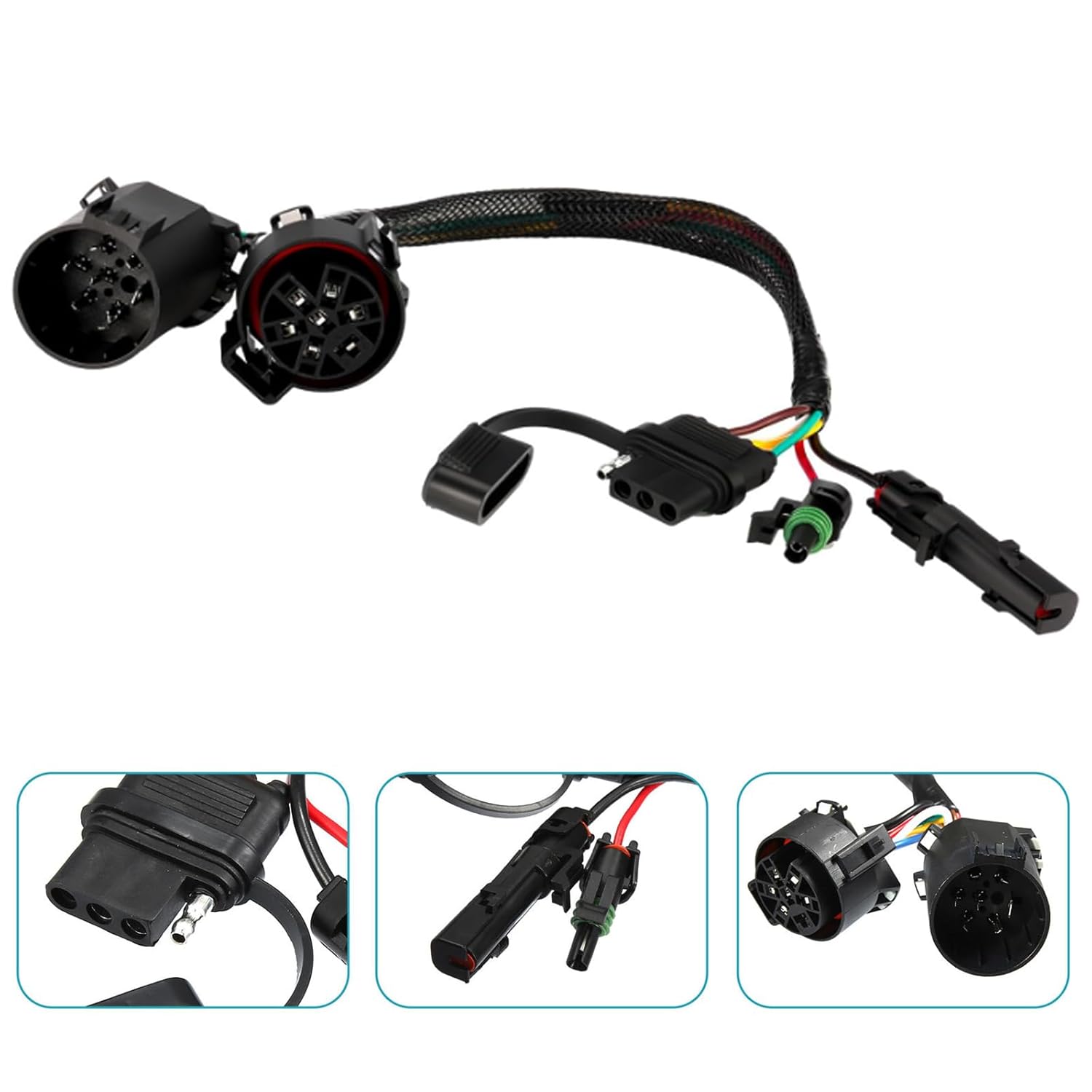 529004 Trailer Light Adapter for Truck, 7 Pin to 4 Pin Trailer Harness with Reverse & 12V Wire Quick Connect Adapter Compatible with Truck USCAR 7 Pin Connector.