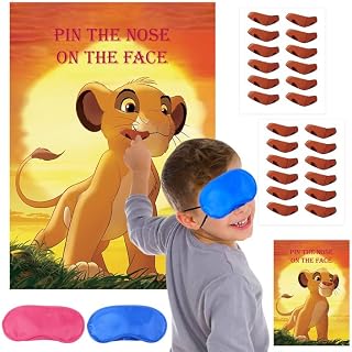 Lion King Party Game,Pin The Nose on The Face Party Games Lion King Theme Party Game with 24 Stickers for Kids Birthday and Lion King Party Supplies