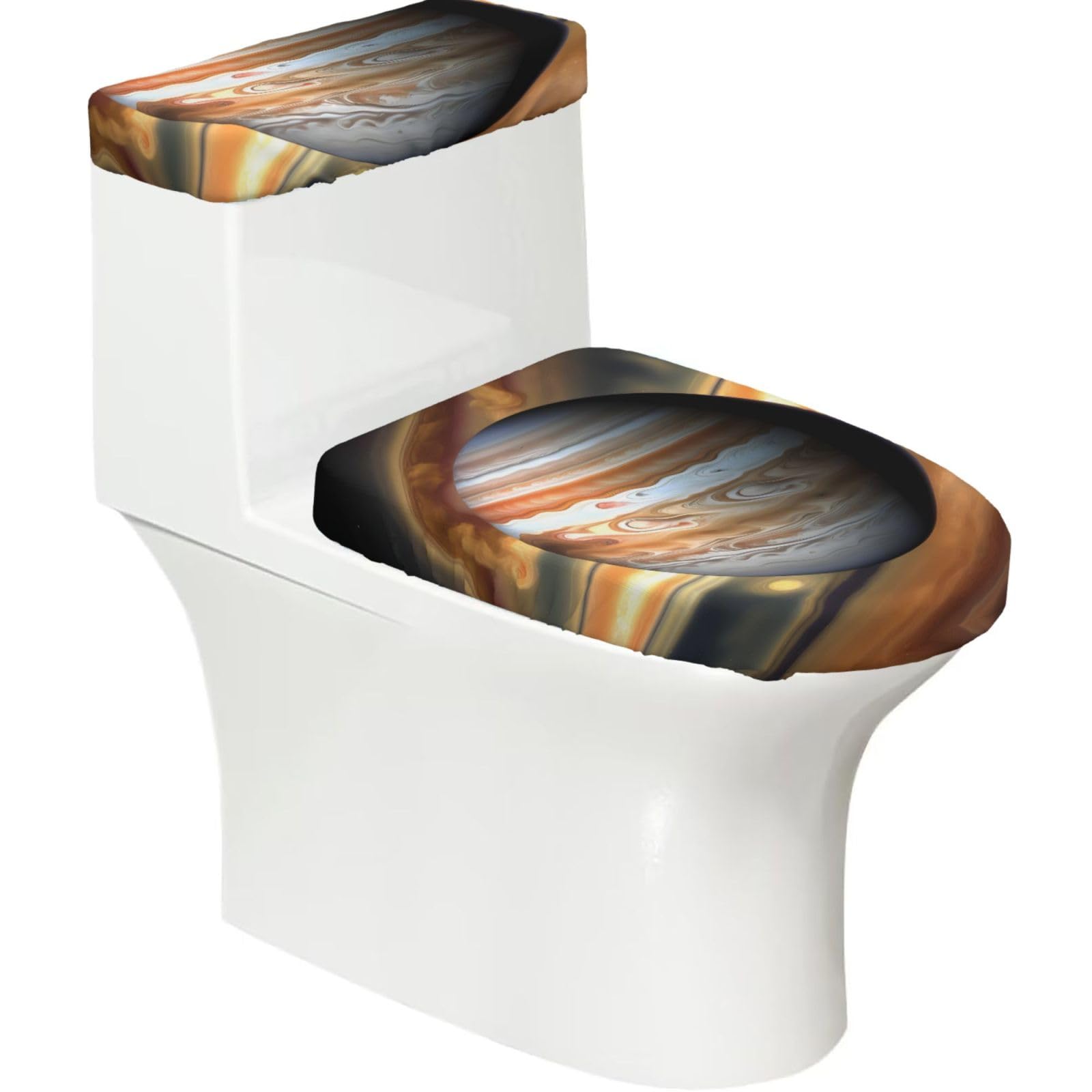 Jupiter Landscape 2-Piece Toilet Seat Cover Set with Tank Lid - Elastic for U-Shape & Elongated - Bathroom Decor