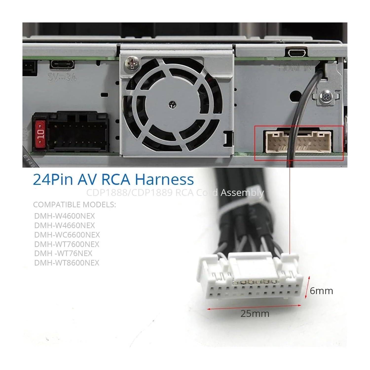 Compatible for Pioneer DMH-WT76NEX WT8600NEX W4600NEX W4660NEX WC6600NEX WT7600NEX CDP1888 24Pin Car Audio AUX AV Camera RCA Cable Harness