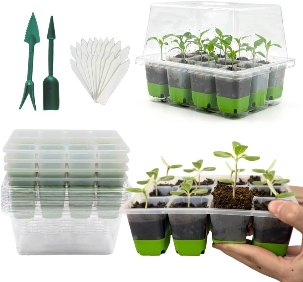 Seed Starter Kit 6 Pack, Reusable Silicone Seedling Starter Trays 72 Cells Seed Starter Tray, with Humidity Dome, Foldable Design for Easy Transplanting