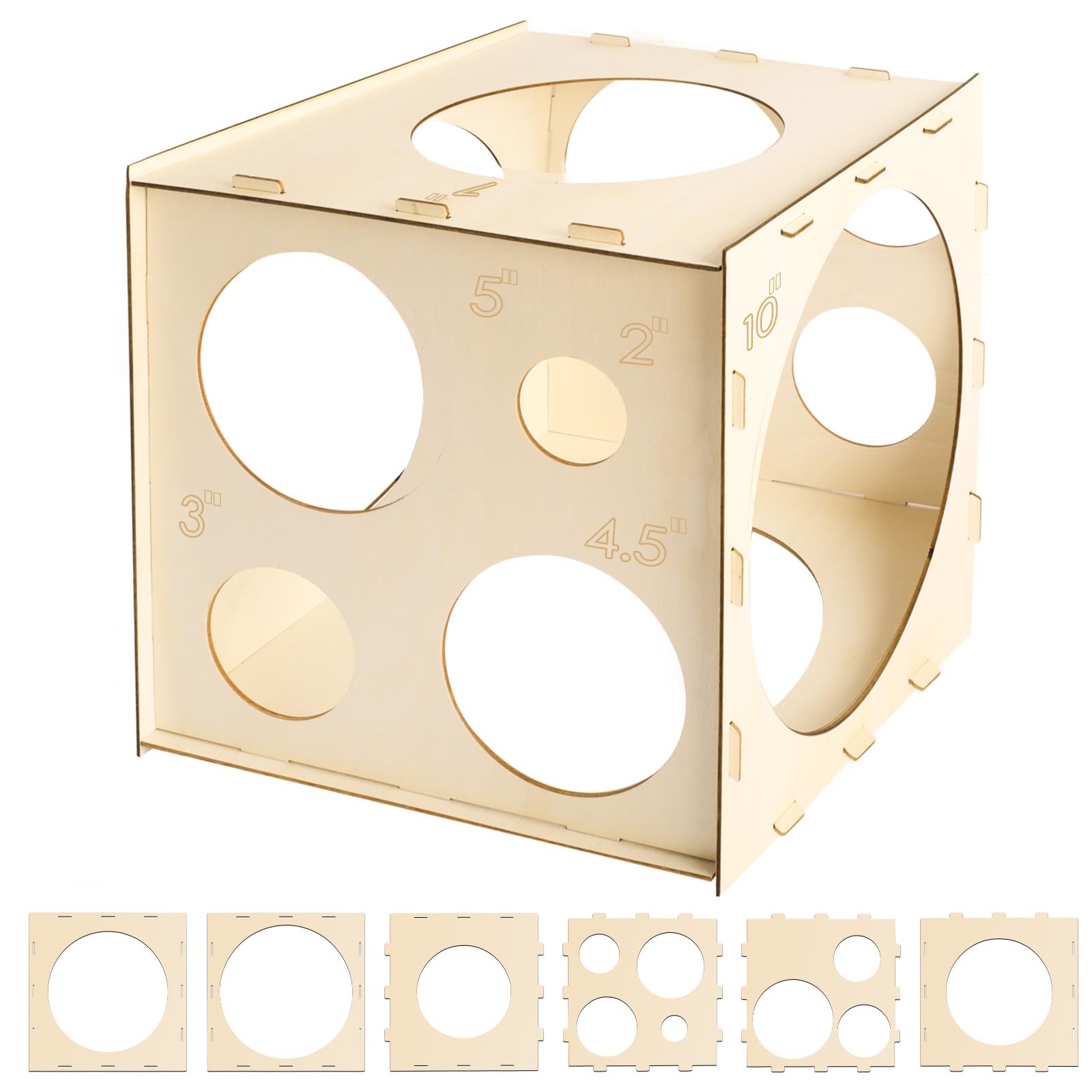 Collapsible Wood Balloon Sizer Box with 11 Holes, 2-10 Inch
