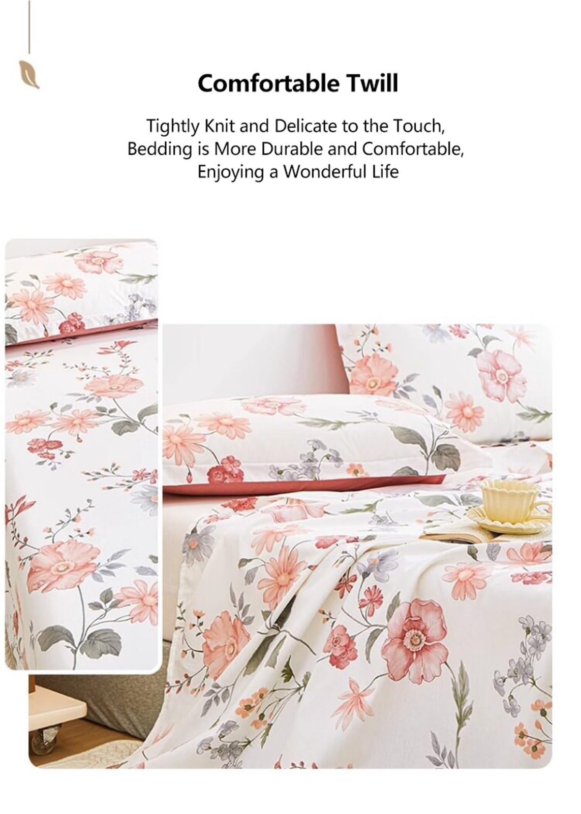 Sábana encimera Cama 90/105/135/150/160/180cm 160/200x230cm 245x245/265cm Floral de algodón 100%, sábana Plana de Sarga Transpirable y acogedora(Flower I,245x265cm+48x74cm x2)