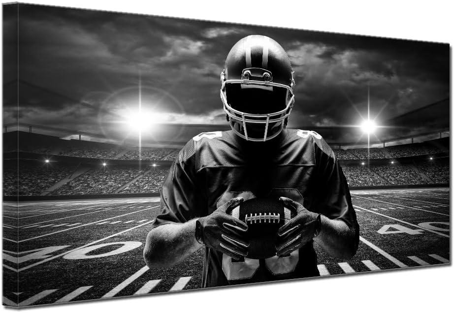 TAOMI Rugby Player Black Artwork Large Canvas Wall Art Sports Fan American Football Field Stadium Picture for Gym Home Boy Bedroom Living Room Décor Frame 20x40inch