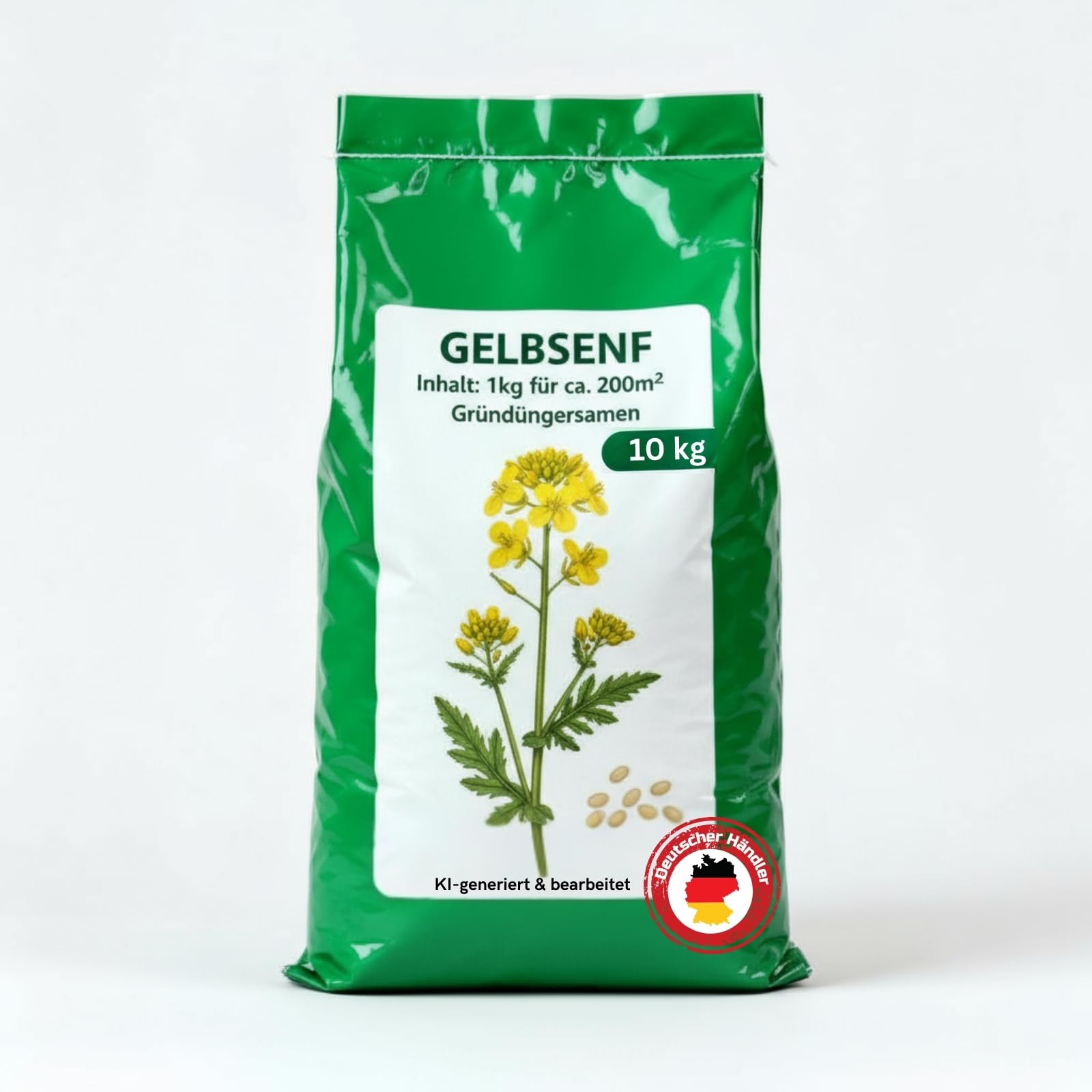 Gelbsenf, Inhalt: 10kg für ca. 2000m², schnellwüchsig, starke Bodendurchwurzelung, Nahrungsquelle für Nützlinge (Bienen & Falter), Bodenkur & Gründünger, Premium Saatgut