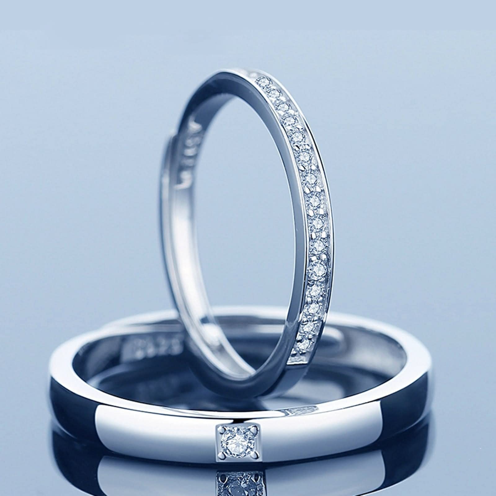 WXKAGF Verlobungsringe für Paare, Ringe Vintage Silber Eternity Love mit weißen runden Zirkonia Sterlingsilber verstellbar