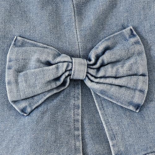 Image of Azmxynol Kid Girls Clothes Outfits Bowknot T-Shirt + 2 In 1 Denim Short Skort Summer Clothing Set, Size 4-10 Years