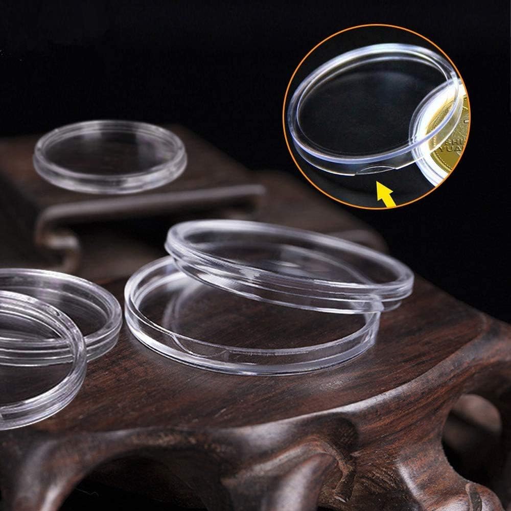 100 Pcs 25 mm Coin Capsules Round Plastic Coin Holder Case with Storage Case for Coin Collection Supplies : Office Products