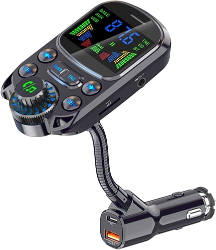 Transmisor FM Bluetooth para automóvil adaptador inalámbrico Bluetooth para automóvil 53 con pantalla a color llamadas manos libres 30 W PDQC30