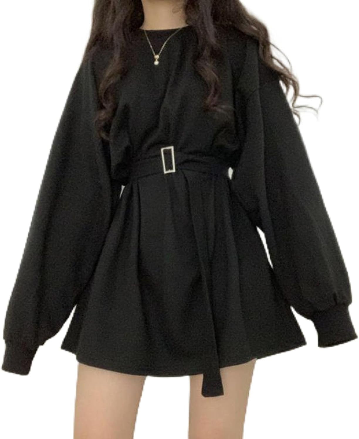 Robe Harajuku rétro noire décontractée et confortable pour femme